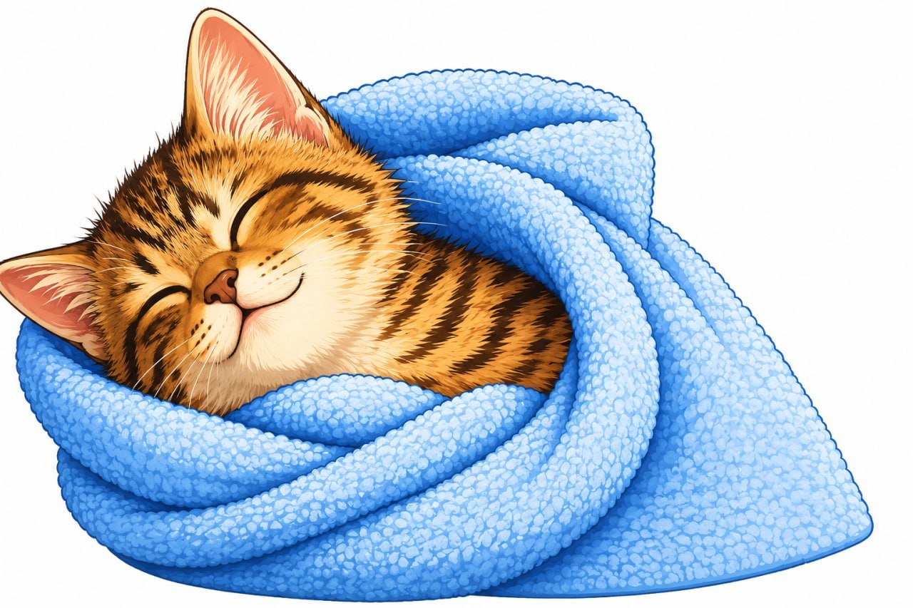The new kitten wrapped in her blue blanket
